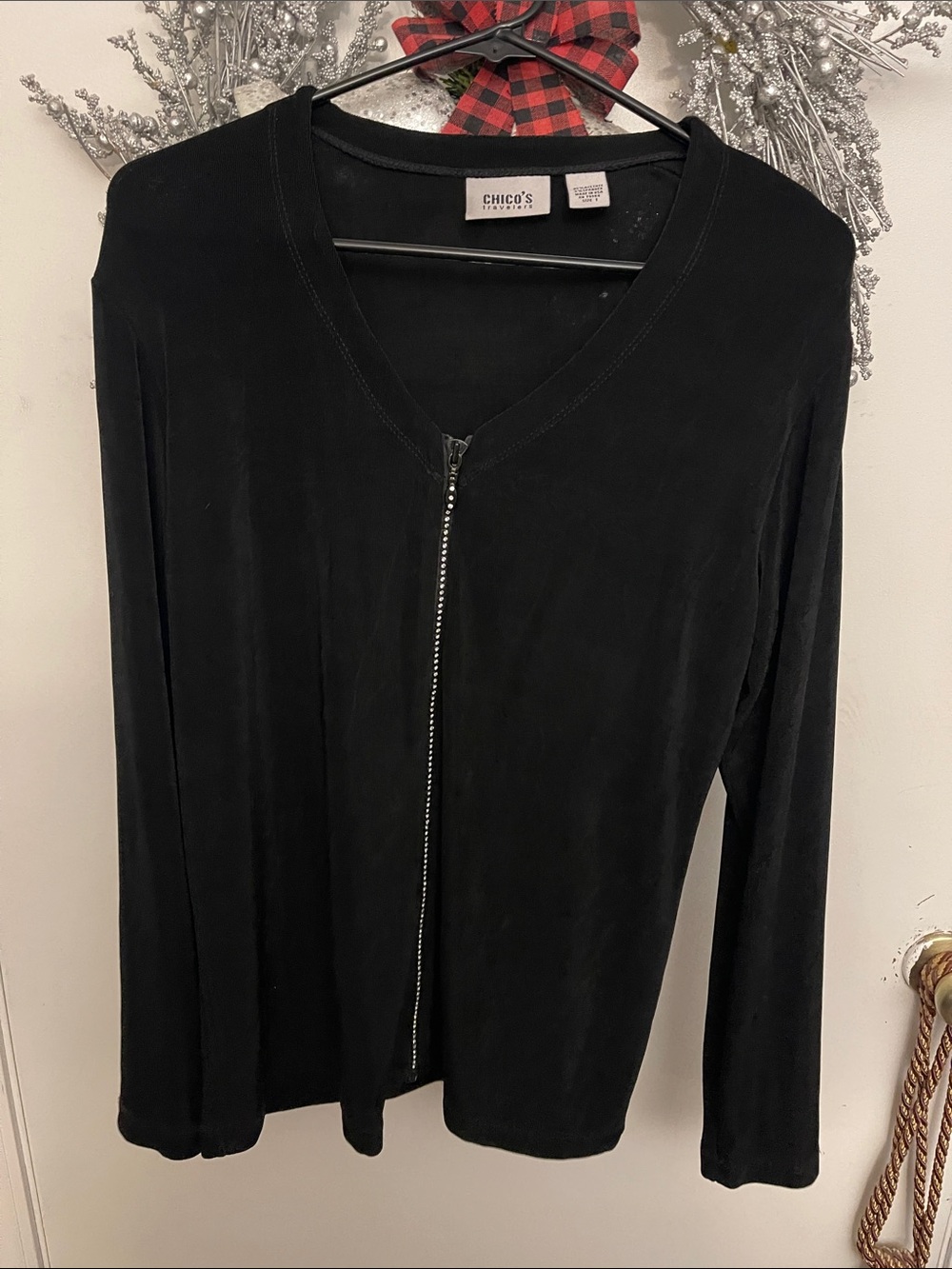 Chico's Black Zip-Front V-Neck Long-Sleeve Top
